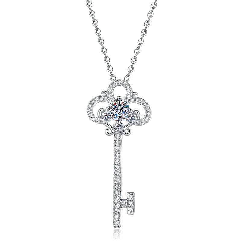 Vintage 3.5cm Key Pendant 1/2CT Moissanite Necklace