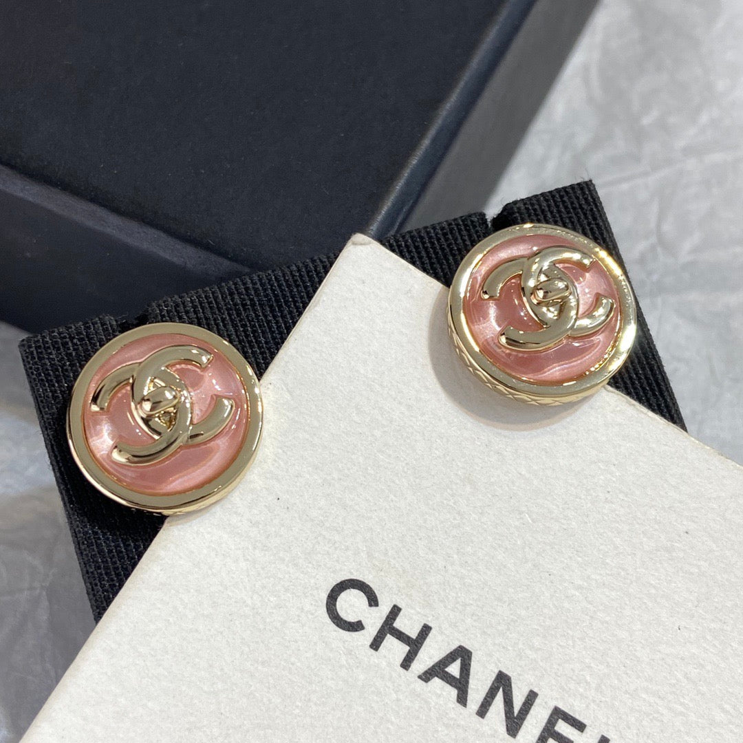 Chanel Pink Button Earrings